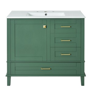INFURNIC Vanity Tables, Elegant Compact Space Saving Bathroom Vanity with Advanced Features for Small Bathrooms, Green, 18.3"*24"*34.3" - 1 of 4