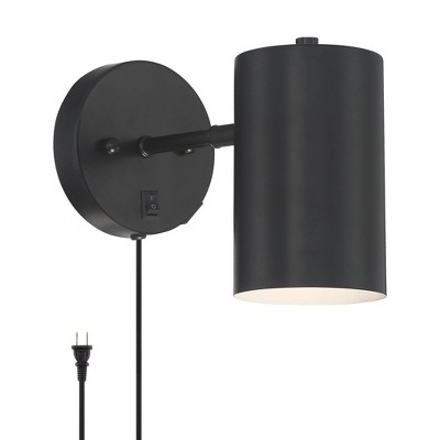 360 Lighting Modern Wall Lamp with USB Charging Port Black Plug-In Light Fixture Cylinder Down Shade Pin Up Bedroom Bedside House