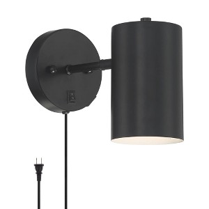 360 Lighting Carla Modern Wall Lamp Black Plug-in 5" Light Fixture with USB Charging Port Pin Up Cylinder Down Shade for Bedroom Reading Living Room - 1 of 4