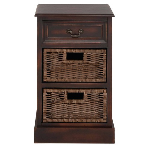Farmhouse Wooden Side Chest With Basket Drawers Maroon - Olivia & May ...