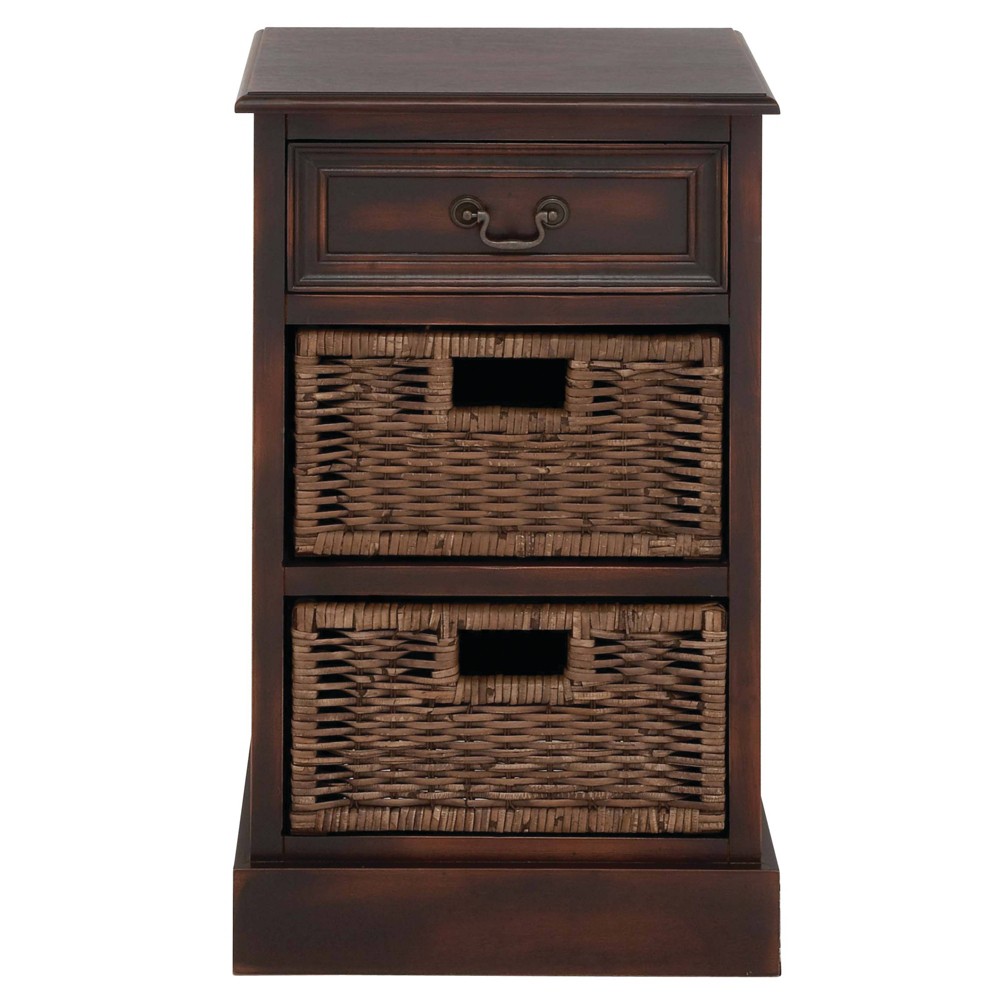 Photos - Coffee Table Farmhouse Wooden Side Chest with Basket Drawers Maroon - Olivia & May