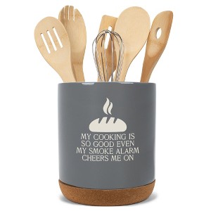 Elanze Designs My Cooking Is So Good Ceramic Cork Bottom Gray Large Capacity Utensil Holder Crock for Countertop Storage, Stylish & Durable for - 1 of 4