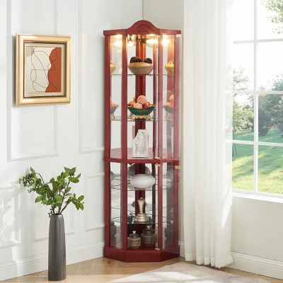 Curio Cabinet With Light,Traditional Style Corner Curio Cabinet With Glass Doors And Shelves, 70 Inch High Curio Cabinet-Cuddlewood
