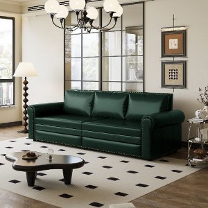 Kumasinova 3-in-1 Convertible Faux Leather Chesterfield Sofa, King Pull-Out  Sleeper Sofa Bed, Retro Couch with Rivet Trim & Rolled Arm, Steel Frame - 1 of 4