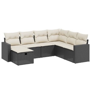 vidaXL 7 Piece Patio Sofa Set with Cushions - Black and Cream Without Table - 1 of 4
