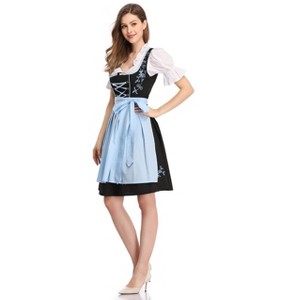 Women's 3-Piece Vintage Dress Costume - Embroidered Dress + Adjustable Crop Top + Matching Apron - 1 of 4