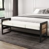 Bekrvio 57'' Long Upholstered Boucle Bench with Metal Frame & PE Rattan Sides, End of Bed Seating Bench, Modern Entryway Bench for Living Room - 3 of 4