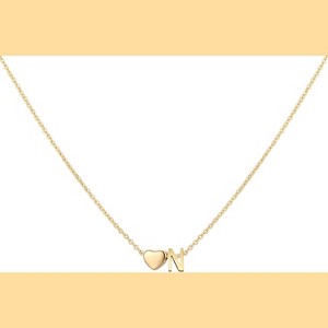 Personalized Heart Initial Necklace 18K Gold Plated Stainless Steel Gift - 1 of 4