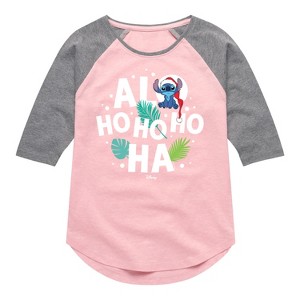 Girls' - Lilo and Stitch - Alo Ho Ho Ho Ha Shirt Tail Raglan Graphic T-shirt - 1 of 4
