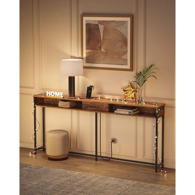 VASAGLE Narrow Console Table 70.9" with 2 Outlet and 2 USB Ports Sofa Table with Charging Station Long Entryway Table, 3 of 7