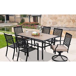 7pc Patio Dining Set with Rectangle Table with 2.6″ Umbrella Hole & Aluminum Arm Chairs – Captiva Designs For Sale