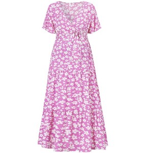 Maternity Maxi Dress Wrap V Neck Baby Shower Pregnancy Nursing Dresses - 1 of 4