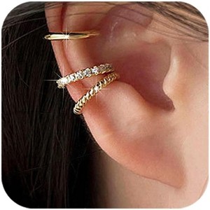 3PCS Ear Cuff Gold Silver Cuff Earrings for Women Teen Trendy Non Piercing Hypoallergenic Cubic Zirconia Earrings Set Jewelry Gifts - 1 of 4