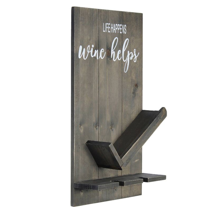 Lucca Wall Mounted Wooden Wine Bottle Shelf with Glass Holder - Elegant Designs, 5 of 7