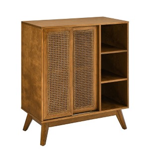 Gulches Mid Century Modern Rattan Sideboard - Light Wood Cabinet with Rattan Doors, Adjustable Shelves & Solid Wood Feet for Home Living/Entryway - 1 of 4