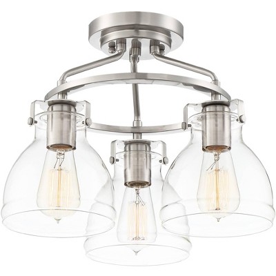 Contemporary Brushed Nickel 3-Light Ceiling Bowl with Clear Glass