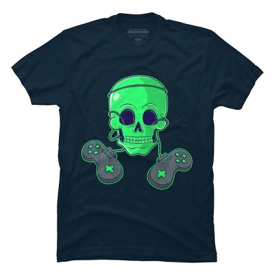 Men's Design By Humans Halloween Skeleton Skull Crossbones Video Gamer By TaiHan T-Shirt