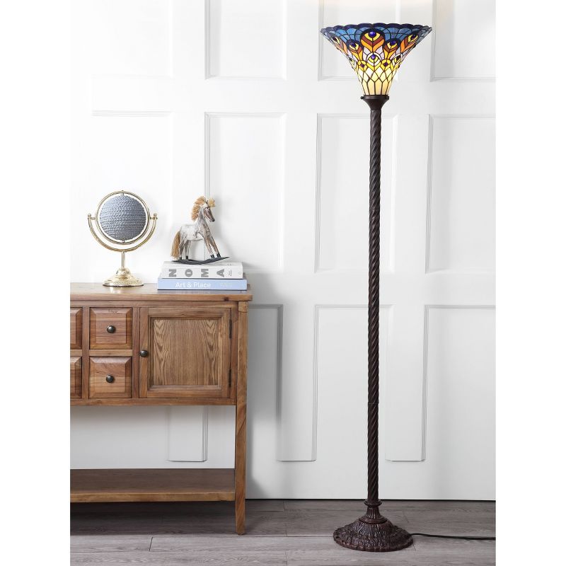 70&#34; Peacock Tiffany Torchiere Floor Lamp (Includes LED Light Bulb) Bronze - JONATHAN Y, 3 of 6