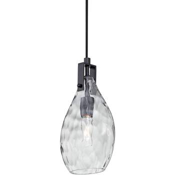 Uttermost Matte Black Mini Pendant Light 9" Wide Modern Clear Water Glass Teardrop Shade for Dining Room House Bedroom Kitchen