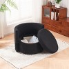 34" Teddy Fabric Round Swivel Lounge Chair, Comfy Upholstered Single Sofa Chair with Backrest, Storage, 3 Pillows – Cuddlewood - 3 of 4