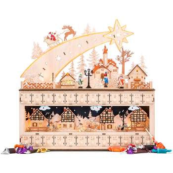 Best Choice Products Wooden Christmas Advent Calendar, Shooting Star w/ Battery-Operated LED Light Background
