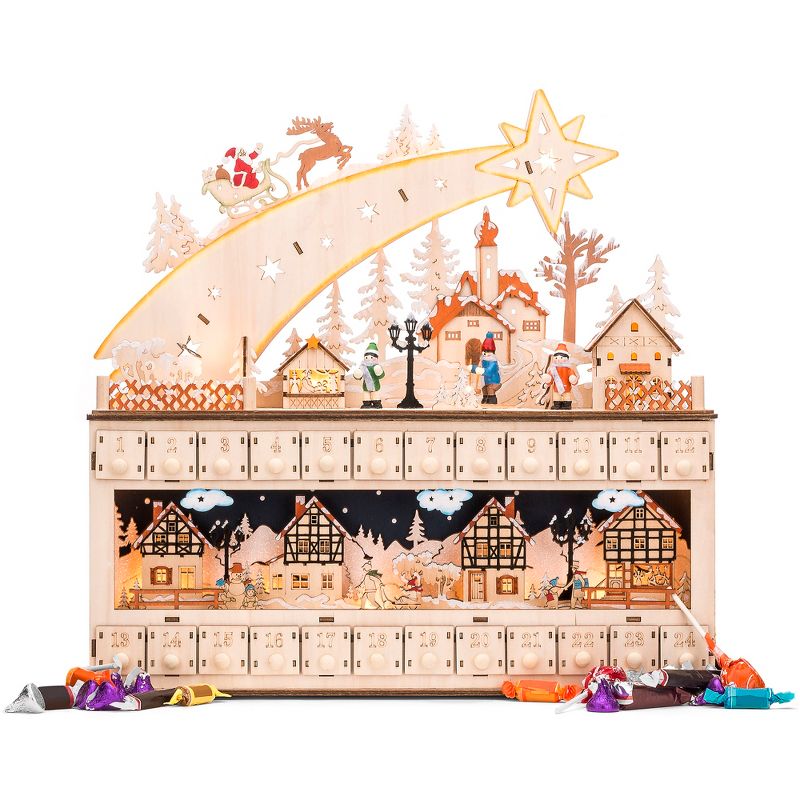 Best Choice Products Wooden Christmas Advent Calendar, Shooting Star w/ Battery-Operated LED Light Background, 1 of 12