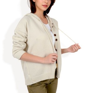 Anna-Kaci Women's Knit Button-Up Cardigan with Drawstring Hood and Ribbed Hem - 1 of 4