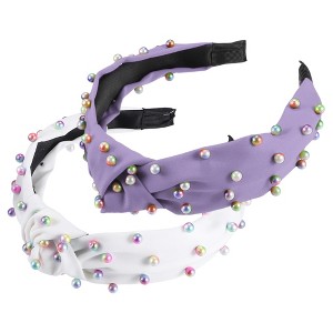 Unique Bargains Women's Colorful Bead Knotted Headband 1.57" Wide 2 Pcs - 1 of 4