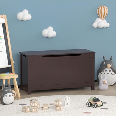VYNXARIA Kids Wooden Toy Box Storage with Safety Hinged Lid for Ages 2+ (Coffee)