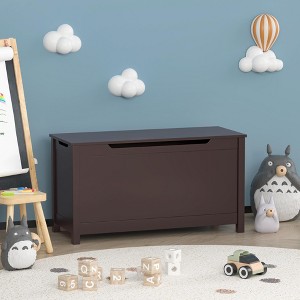 VYNXARIA Kids Wooden Toy Box Storage with Safety Hinged Lid for Ages 2+ (Coffee) - 1 of 4
