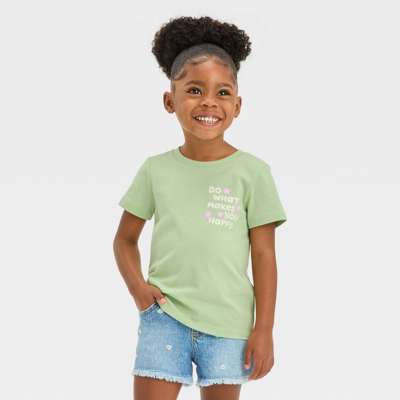 Toddler Girls' 'Happy' Short Sleeve T-Shirt - Cat & Jack™ Sage Green, 1 of 5