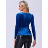 INSPIRE CHIC Women's Elegant Sweetheart Neck Long Sleeve Velvet Peplum Top - 3 of 4
