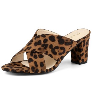 Allegra K Women's Opened Toe Crisscross Strap Block Heel Slide Sandals - 1 of 4