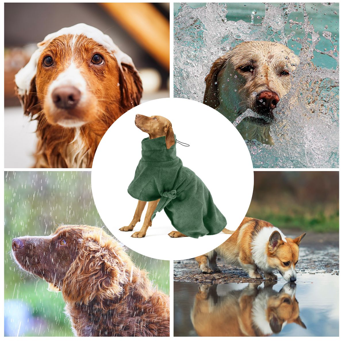 Unique Bargains Drawstring Dog Bathrobe Soft Fast-Drying Dog Towel Large Green - thumbnail 5