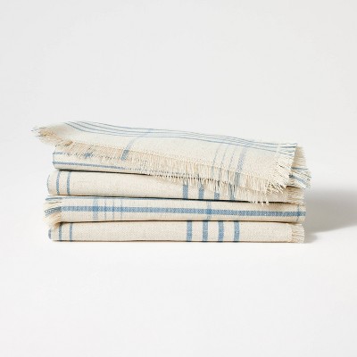 4pk Napkins Blue Plaid - Threshold™ designed with Studio McGee: Cotton & Linen, Classic Pattern, Kitchen Textiles