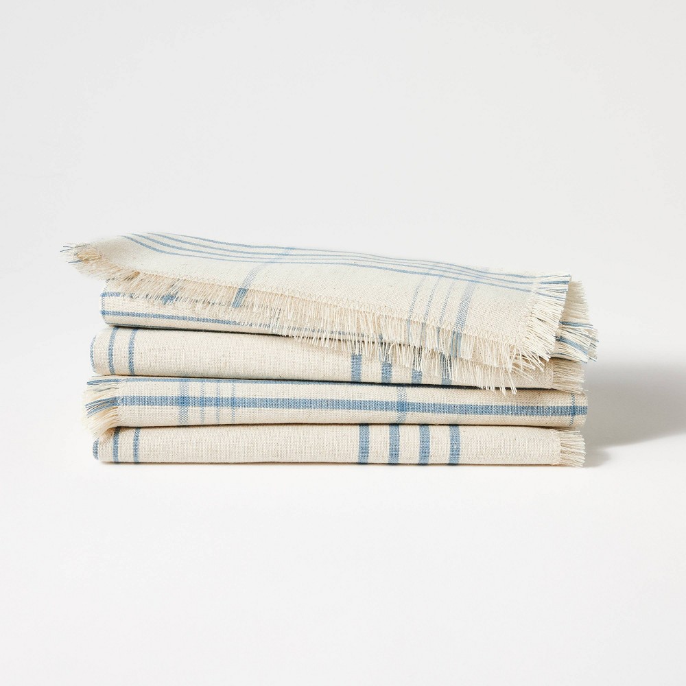 Photos - Other Furniture 4pk Napkins Blue Plaid - Threshold™ designed with Studio McGee