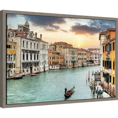 Gran Canal Italy Vintage Canvas Print with Graywash Frame