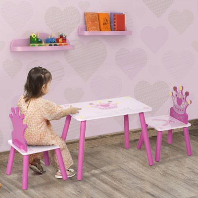 Vynxaria 3-Piece Kids Wooden Table and Chair Set - Crown Design for Toddlers (Ages 2-4)