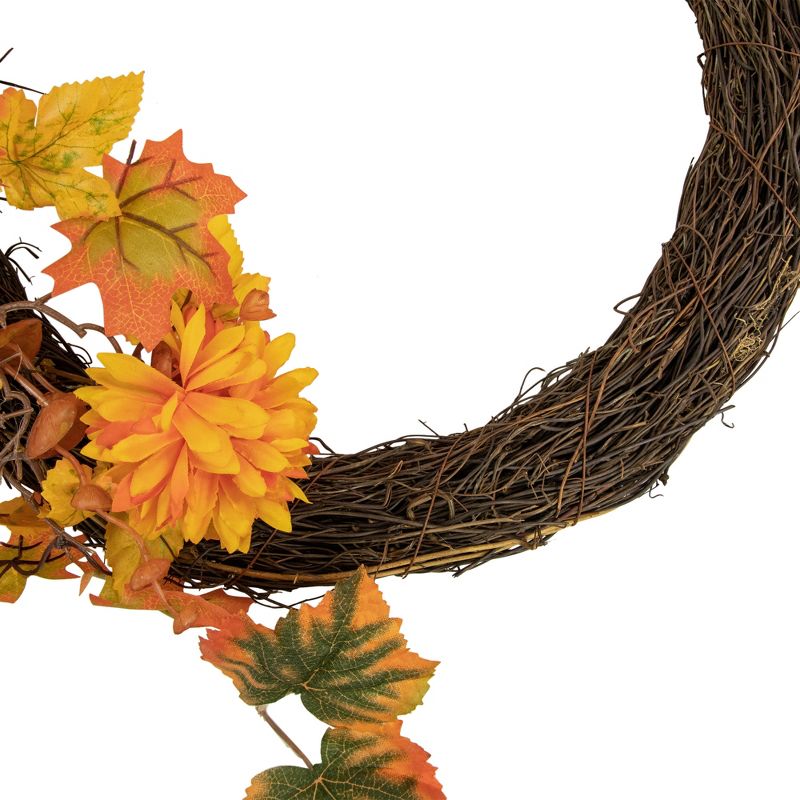 Northlight 20" Fall Foliage with Mum Flowers Artificial Thanksgiving Twig Wreath - Unlit, 4 of 5