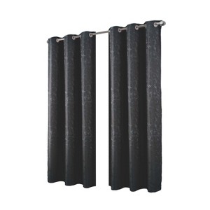 RT Designer Collection Cosmo Shimmer Jacquard 2 Pack Grommet Curtain Panel Pair 36" x 84" Black - 1 of 4