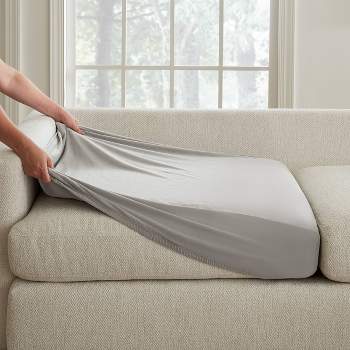Sure Fit Hampstead Stretch Velvet Extra Long Sectional Cushion Cover Light Gray