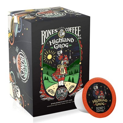 Bones Coffee Company Highland Grog  Butterscotch Caramel 12 ct Single-Serve Bones Cups Coffee Pods Compatible with Keurig Coffee Maker