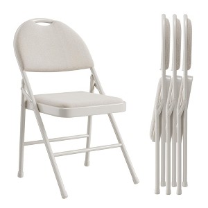 Homhougo 4 Pack Folding Chairs, Padded Foldable Chair with Thicked Padded Cushion for Home and Office, Portable Stackable Seats Beige - 1 of 4