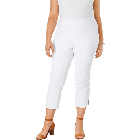 Jessica London Women's Plus Size Curved Hem Crop Stretch Jeans Capri Pants  - 18 W, White