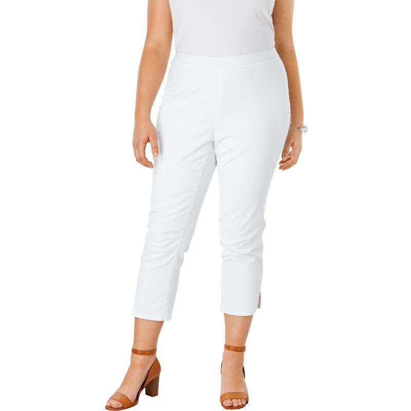 Jessica London Women's Plus Size Curved Hem Crop Stretch Jeans Capri Pants, 1 of 2