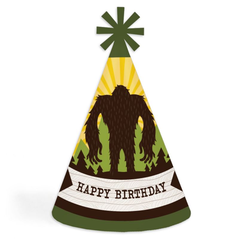 Big Dot of Happiness Sasquatch Crossing - Cone Happy Birthday Party Hats for Kids and Adults - Set of 8 (Standard Size), 1 of 8
