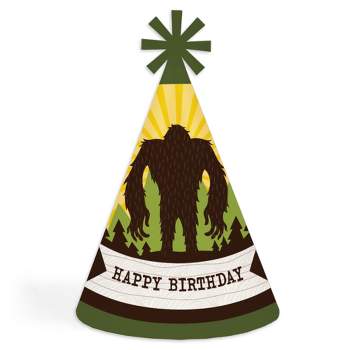 Big Dot of Happiness Sasquatch Crossing - Cone Happy Birthday Party Hats for Kids and Adults - Set of 8 (Standard Size)