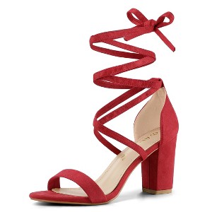 Allegra K Women's Back to College Open Toe Lace Up Chunky High Heels Strappy Sandals - 1 of 4