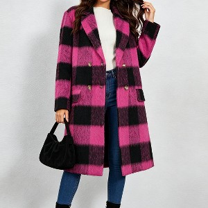 ジャケット・アウター LAD MUSICIAN MELTON ROSE PHOTO BIG COAT Womens Coat Long Plaid Double Faced Wool Blend Notch Lapel Button