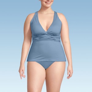 Lands' End Women's Chlorine Resistant Plunge X-Back Tankini Swimsuit Top - 1 of 4